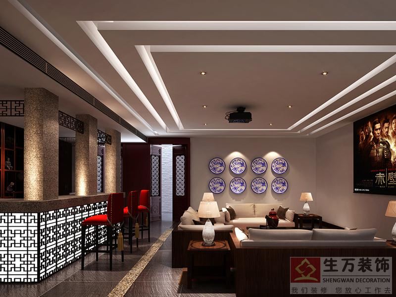 開放--簡約，傳統中式風格融合當下簡潔手法，匯聚了東方文化的寬度，蘊含了現代藝術的元素，將山、水、云、畫、亭臺等概念化元素自然表達貫穿全場